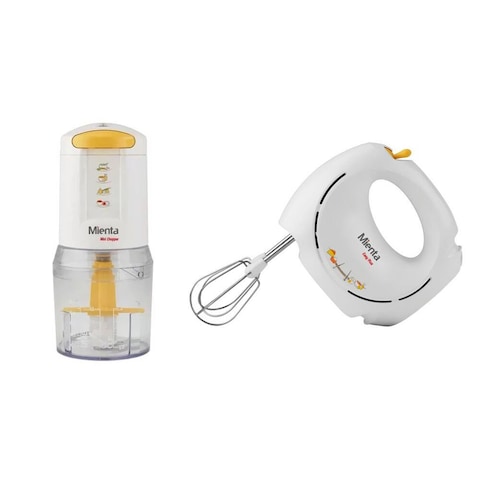 Mienta Mini Chopper - 400 Watt - White + Mienta Essential Hand Mixer - 200 Watt - White - BTBM1 - CH-171