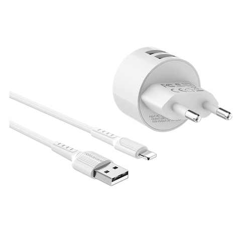Borofone Dual Charger Port With Lithning Cable BA23A