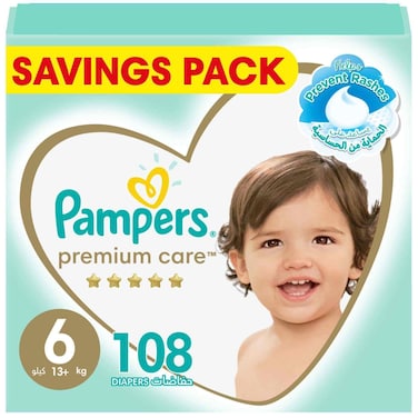 Pampers Premium Care Taped Baby Diapers Size 6 (13+kg)  108 Diapers