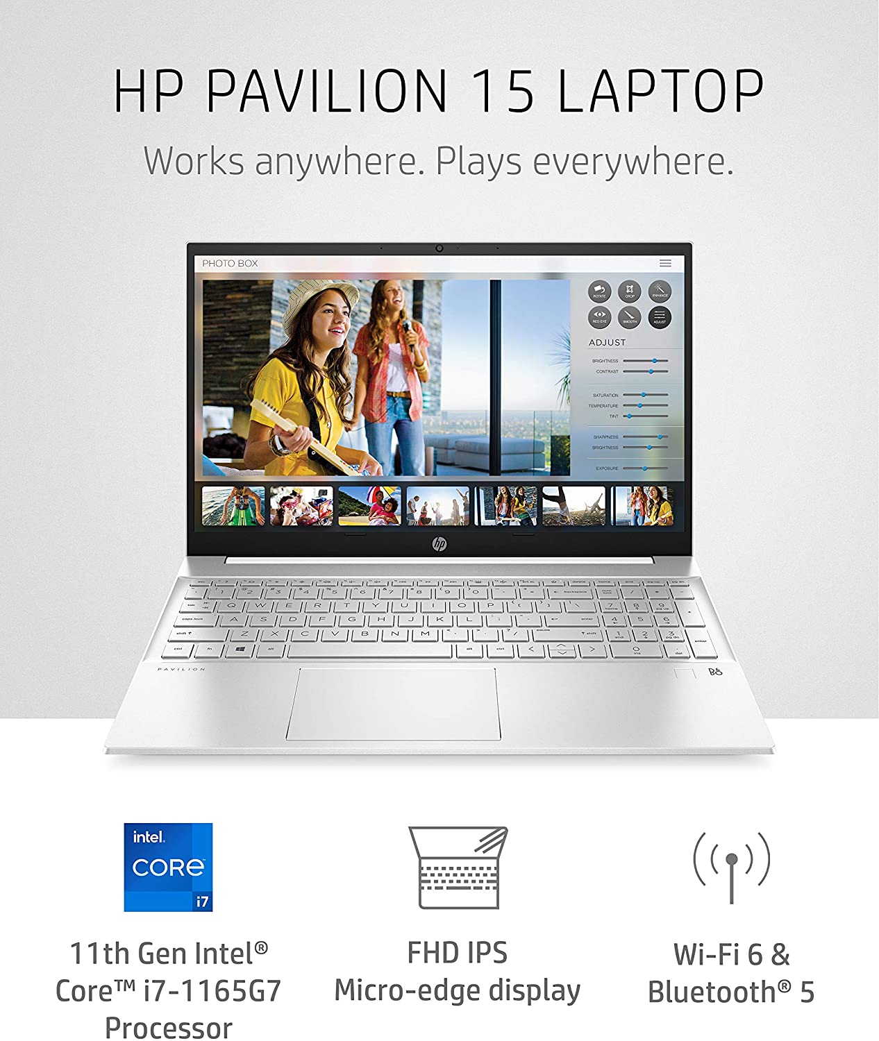 HP Pavilion 15 Laptop, 11th Gen Intel Core i7-1165G7 Processor, 16GB RAM, 512GB SSD Storage, Full HD IPS Micro-Edge Display, Windows 10 Pro, Compact Design, Long Battery Life 15-eg0021nr