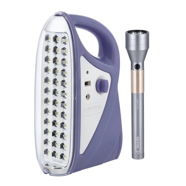 Krypton 2-In-1 Combo Rechargeable Lantern &amp; Flashlight, Knefl5161, 2.5-200Hrs Working Time, 4000mAh Lithium Battery, USB Mobile Charging, 36 Smd LED &amp; Cree LED