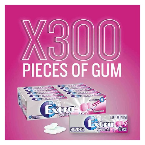 Wrigley&#39;s Extra White Bubblemint Flavoured Chewing Gum - 14 Grams - 30 Counts