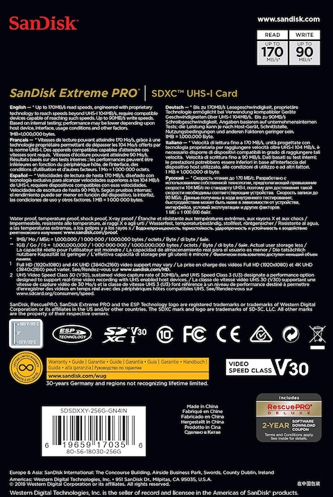 SanDisk 256GB Extreme PRO SDXC Memory Card - SDSDXXY-256G-GN4IN