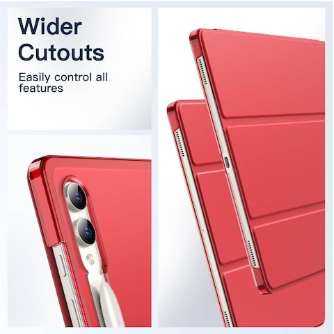 Case For Samsung Galaxy Tab S9 Ultra 14.6-Inch, Translucent Back Tri-Fold Stand Protective Tablet Cover, Support S Pen Charging Auto Wake/Sleep Red