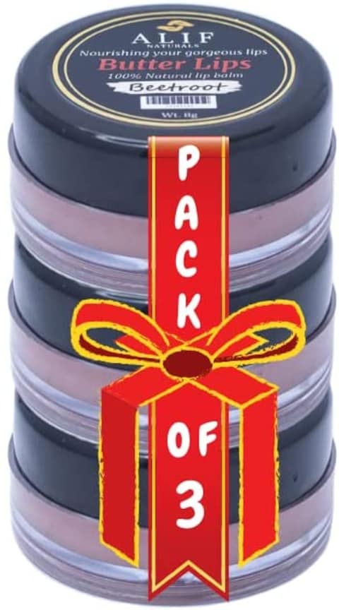 Alif Naturals Pack Of 3 Beetroot Butter Lip Balm Moisturizes Chapped Lips, Makes Lips Soft And Supple