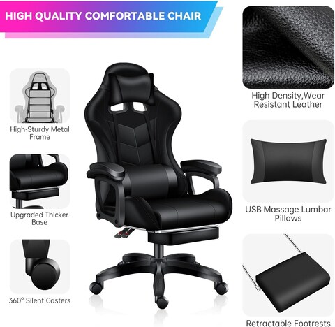 Sulsha Furniture Executive Ergonomic Computer Desk Chair For Office And Gaming With Headrest Back Comfort And Lumbar Support Black