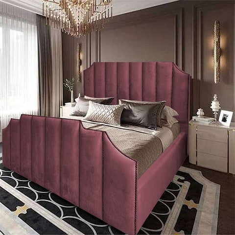 إن هاوس تاج هيكل سرير منجد بالمخمل - نفر ونص - 200×140 سم - زهري غامق