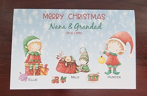 Packs of 10 Elf  Grandmparents Christmas cards