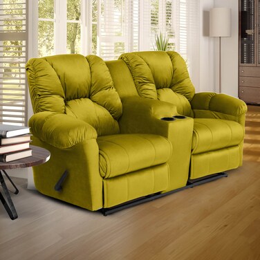 إن هاوس كرسي استرخاء سينمائي مزدوج منجد بالمخمل مع حامل أكواب - ذهبي - أمريكان بولو