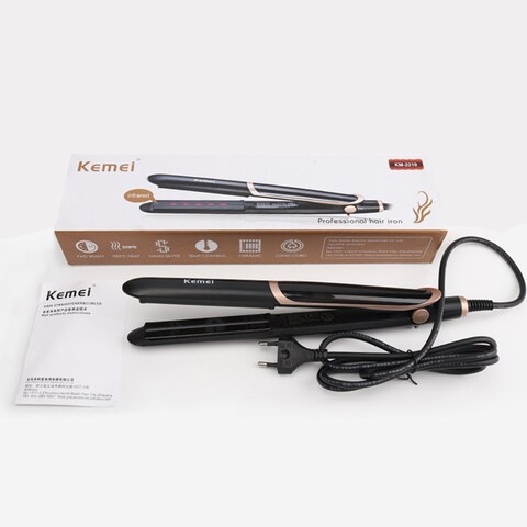 KEMEI-2 in1 Infrared Flat Iron Curler Hair Straightener Ceramic Thermostatic Coating Styling Tool