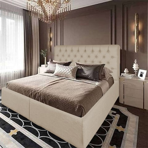 إن هاوس لجين هيكل سرير منجد بالكتان - نفر ونص - 200×140 سم - بيج فاتح