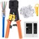 Petechtool Rj45 Crimp Tool Ethernet Pass Thru Crimper For Crimping Cat6 Cat5 Cat5E Through Connectors And Rj12 Plug Ends With 50Pcs Connectors, Cable Tester Mini Wire Stripper