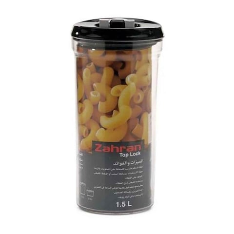 Zahran 6000830 Round Food Container With Top Lock - 1.5L - Black/Clear