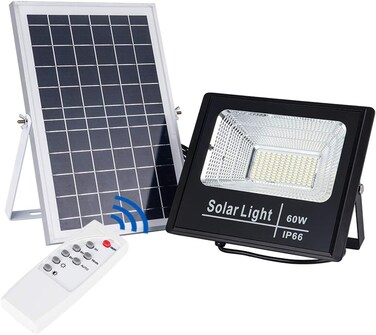 Roska Solar LED Flood Light with Solar Plate Outdoor Street and Area Lighting Dusk to Dawn IP65 Outdoor Waterproof, Remote Control Safety Floodlight (60)
