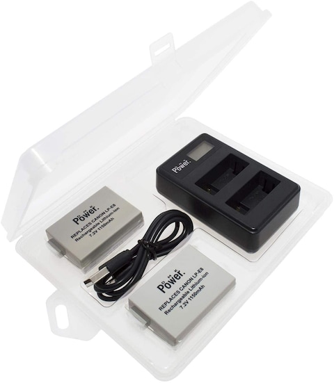 DMK Power LP-E8 1150mAh (1) Battery and (1) TC-USB1 Single USB Charger for Canon EOS 550D 600D X4 X5 T2i T3i etc Cameras (2Pcs BatterIES + LCD Double USB + CASE)