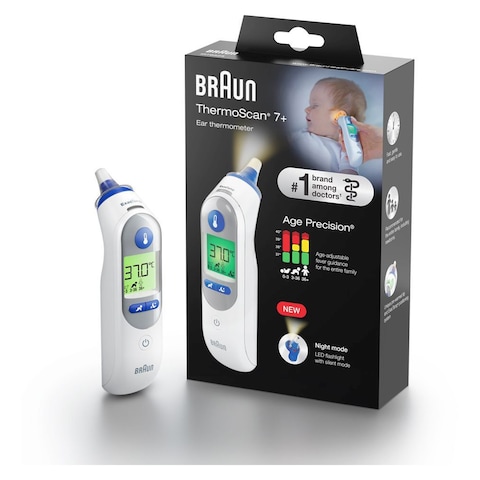 Braun ThermoScan 7 Ear Thermometer With Age Precision Colour Coded Display and Night Blue IRT 6525