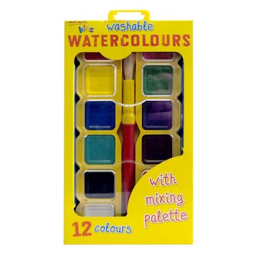 ألوان مائية مونت مارت للأطفال قابلة للغسل مع لوحة خلط 14 قطعة