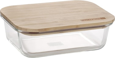 Royalford Rectangular Glass Food Storage Container With Bamboo Lid, 370 ml Capacity