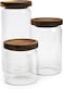 Cuisine Art Round Glass Storage Jars with Acacia Wood Lids -Set of 3 Transparent Borosilicate Airtight Glass Container, Stackable for Storing Kitchen Food, Grains, Coffee Beans, Tea 500+750+1000ml