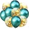 Party Time 10-Pieces Gold Confetti Balloon and Green Chrome Balloon Mixed Amazing Shinning Sight for Your Party Wedding Bedroom Proposal or Birthday Balloons Decoration Set
