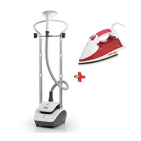 Black and Decker Garment Steamer - 2000 Watt - White + IRON STEAM - 1450 Watt - Red/Whit - GST2000PR