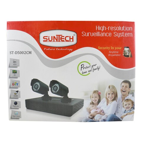 SunTech 4-Channel Surveillance DVR Kit and Camera 2 PCS with 500GB HDD