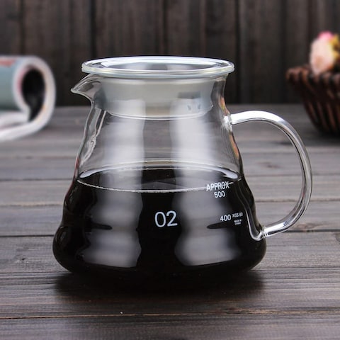 1Chase Borosilicate Heat Resistant Glass Coffee Server Pot For Pour Over Coffee Maker, Hand Drip Coffee Jug Decanter, Clear, 600ml