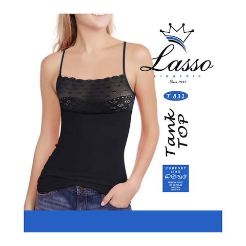 Lasso T831 Lace Tank Top For Women - XL - Black