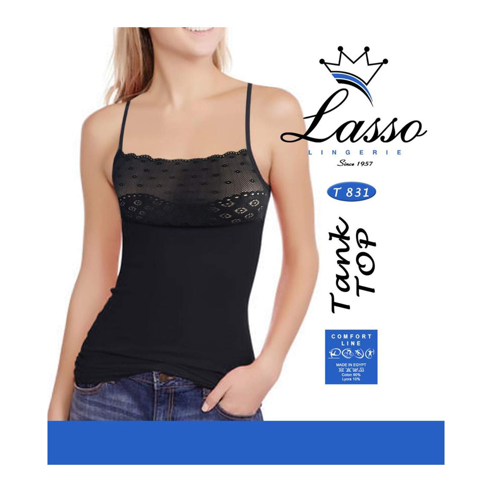 Lasso T831 Lace Tank Top For Women - XL - Black