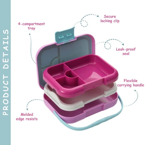 Eazy Kids 4 Compartment Bento Lunch Box - Mat Pink