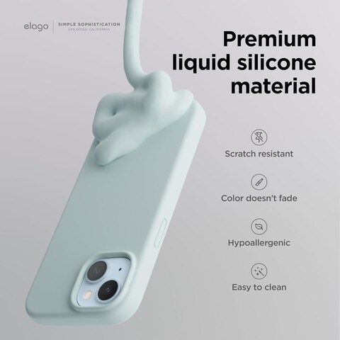 elago Liquid Silicone for iPhone 15 Plus case cover Full Body Protection, Shockproof, Slim, Anti-Scratch Soft Microfiber Lining - Mint