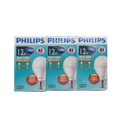 Philips E27 LED Bulb - 12 watt - 3 Pieces - Yellow