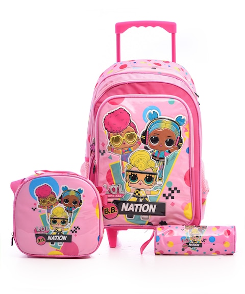 LOL School Bag Trolley Bag with Lunch Bag Pencil Case