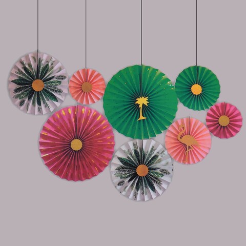Generic Party Decoration Tre Ornaments - Colorful Christmas Hanging Paper Fans Decoration Round Pattern Paper Garlands Set For Party Birthday Wedding Events Accessories, Mix Set Of 6