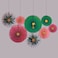 Generic Party Decoration Tre Ornaments - Colorful Christmas Hanging Paper Fans Decoration Round Pattern Paper Garlands Set For Party Birthday Wedding Events Accessories, Mix Set Of 6