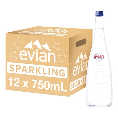 evian Sparkling Natural Mineral Water 750ml Pack of 12