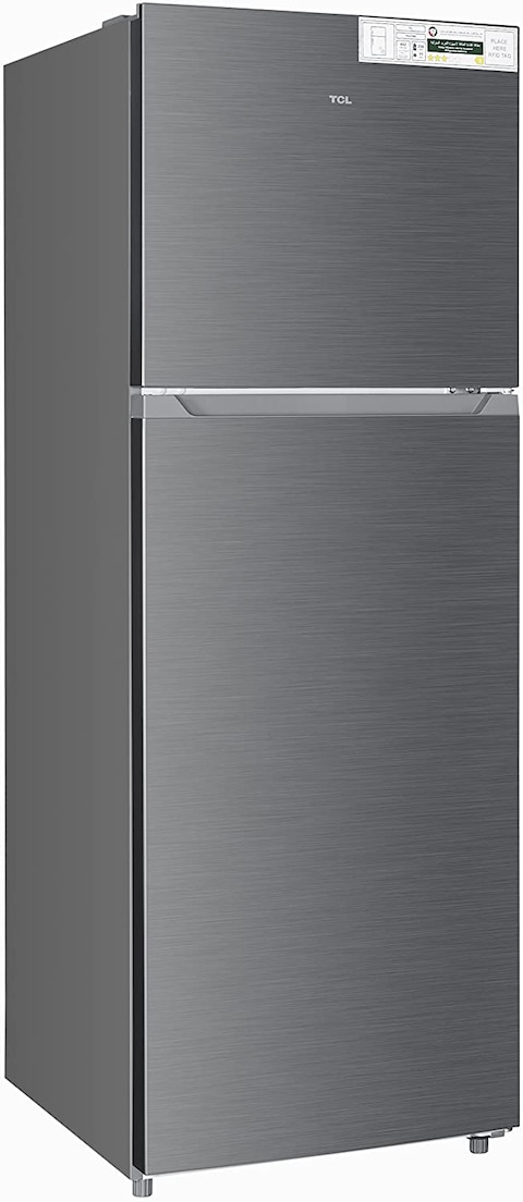 TCL 433 Liters Double Door Top Mount Refrigerator, Total No Frost Fridge &amp; Freezer With Powerful Interior LED Light And Large Crisper Drawer With Humidity Control, Reversible Door, Silver, P433TMN
