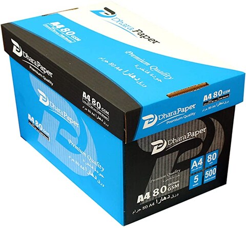 Dhara paper photo copy A4 paper 80 GSM set of 5 reams, White