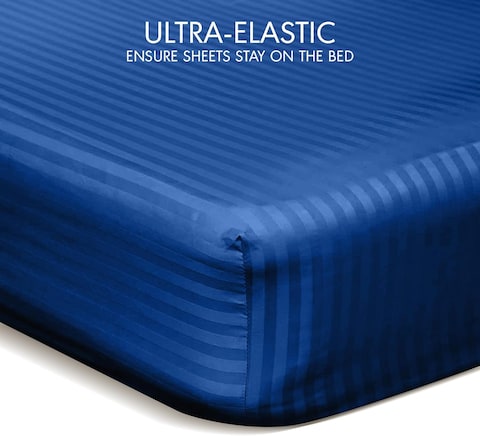 Hotel Linen Klub Reversible Down Alternative Comforter Set, Ultra Soft Brushed Stripe Microfiber Fabric, 200GSM Soft Fibersheet Filling, Size: Single 160 x 200cm, Royal Blue &amp; Lt. Grey