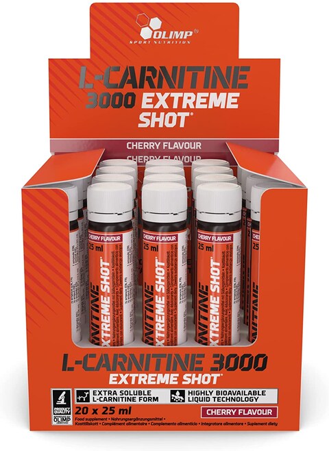 Olimp Labs L-Carnitine 3000 Extreme Shots, Cherry Flavour, Pack of 20 Ampoules