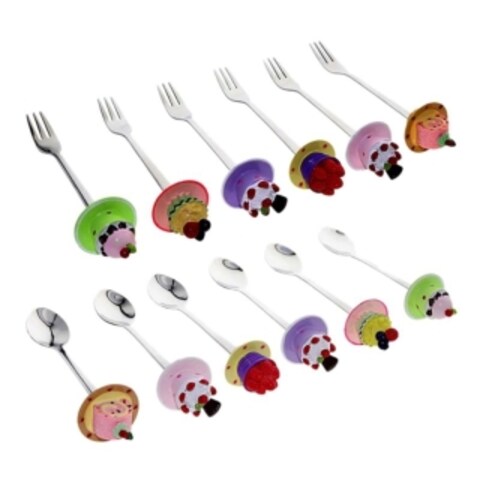 LIYING 6 PCES CAKE SPOON AND 6 PCES CAKE FORK SILVER