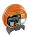 Tramontina Since 1911, Made In Brazil 25M 1/2" Diameter Flex Garden Hose In Orange With 3-Layers PVC Fiber And Braided Polyester Cord With Quick Connectors, Sprayer And Wall Rack Up To 35M Capacity