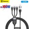 Baseus 100W Flash Series II Two-for-Three Fast Charging USB Type C Data Cable Compatible For iPhone 15/14/13/12/11 Series/MacBook/iPad/Samsung/Huawei And More 1.2 m Length, Black