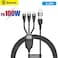 Baseus 100W Flash Series II Two-for-Three Fast Charging USB Type C Data Cable Compatible For iPhone 15/14/13/12/11 Series/MacBook/iPad/Samsung/Huawei And More 1.2 m Length, Black
