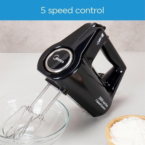 Midea Hand Mixer Electric Whisk 400W With 5 Speeds + Turbo Button, Twin Stainless Steel Kneader &amp; Beater For Mixing, Whipping, Whisking, Kneading, Light Weight Egg Beater, Ergonomic Design, HM0293