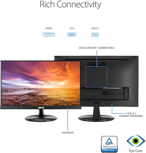 Asus Vt229H 21.5&quot; Monitor, FHD1920X1080, IPS, 10 Point Touch Monitor, HDMI, Flicker Free, Low Blue Light, Tuv Certified, Black, 21.6&rdquo; IPS Touch Screen