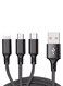 3in1 Multi Purpose USB Cable 1.2meter Black
