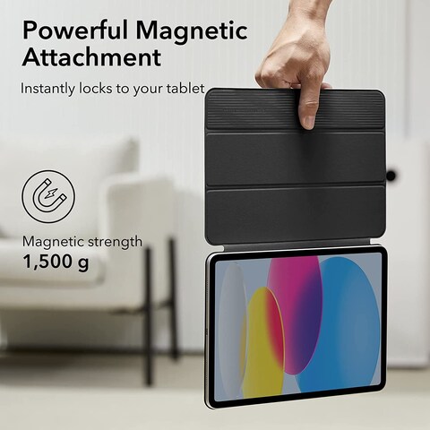 ESR Rebound Magnetic Case Compatible With iPad 10th Generation (2022), Convenient Magnetic Attachment, Two-Way Trifold Stand, Lightweight Protection, Auto Sleep/Wake, Silky-Smooth Cover, Black