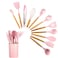 11 Pcs Silicone Kitchen Utensils Set with Holder, Cooking Utensil Sets Spatula Turner Heat Resistant Tool Gadgets with Wooden Handle for Nonstick Cookware,Pink