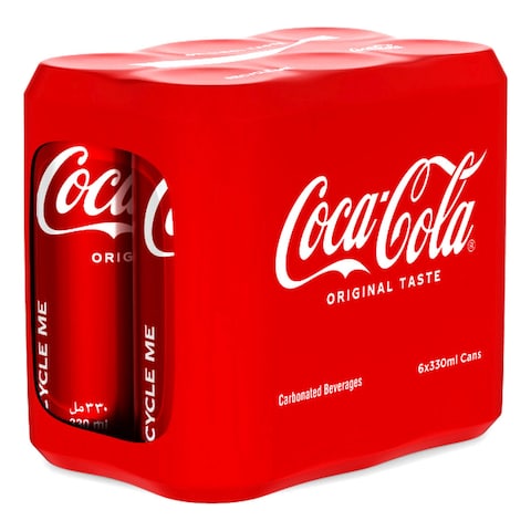 Coca-Cola Original Taste Carbonated Soft Drink Can 330ml Pack of 6